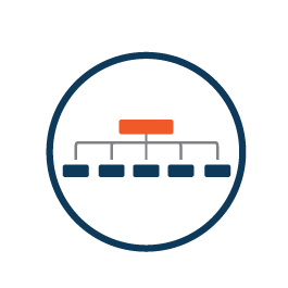 org chart icon with blue and orange rectangles